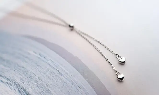 Двойное сердце любовь и полированный круглый ожерелье с кисточками, бусинами подвеской капелькой из реальные. 925 пробы серебряные ювелирные изделия GTLX1590