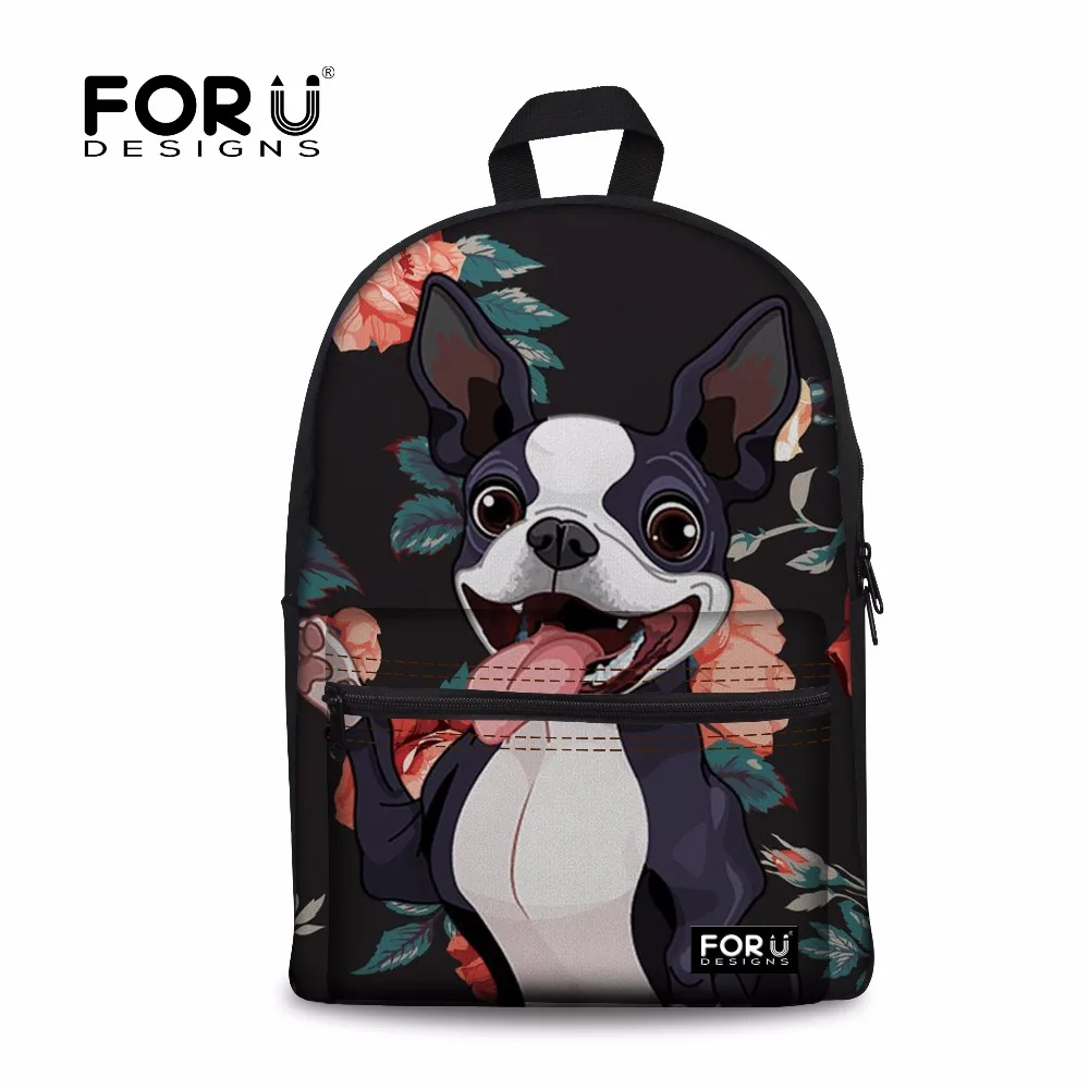 FORUDESIGNS Women Backpack Boston Terrier Printing Canvas Backpacks