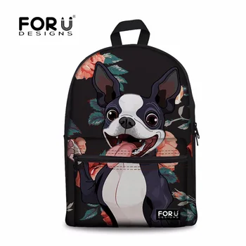 

FORUDESIGNS Women Backpack Boston Terrier Printing Canvas Backpacks Feminime Shoulder Bag for Teen Girls Kawaii School Back Pack