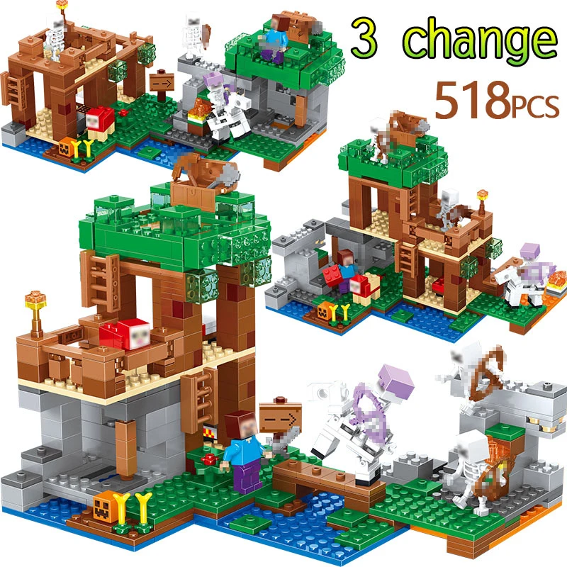 

518PCS My World Building Blocks Compatible Legoingly Minecraft 21146 Skeleton Attack Figures Bricks Educational Kids Toys Gifts