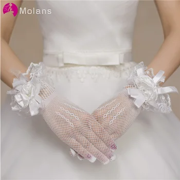 

MOLANS Fashion Bride Wedding Dress Gloves Women White Red Lace Finger Wedding Bridal Evening Party Accessory Elegant Gloves