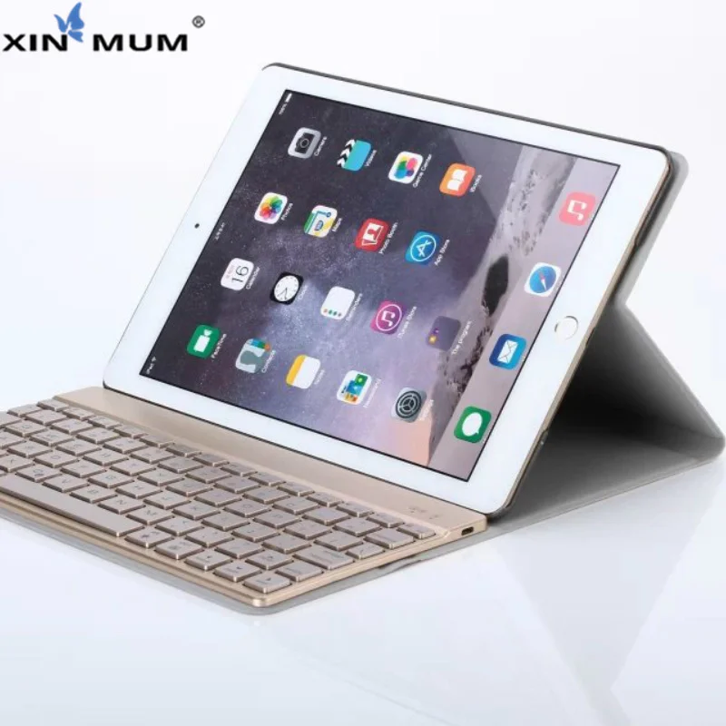 

XIN-MUM Wireless Bluetooth Keyboard for iPad Pro 9.7 Folding Leather Folio Cover for iPad Air 2 for iPad 9.7 inch Case