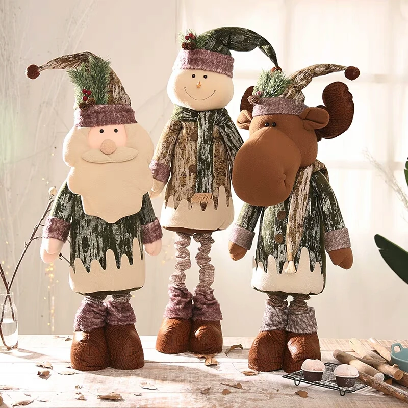 Винтажные пасторальные рождественские украшения для дома Рождественские куклы большие выдвижные фигурки Санты снеговика Рождественская елка украшения