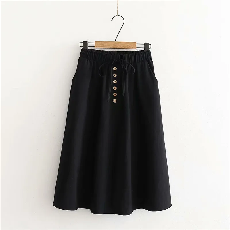 Gladiolus Harajuku Skirts Womens High Waist Button Pockets Tunic Gray Black Pink Midi Women Summer Skirt Faldas mujer moda 2019 (17)