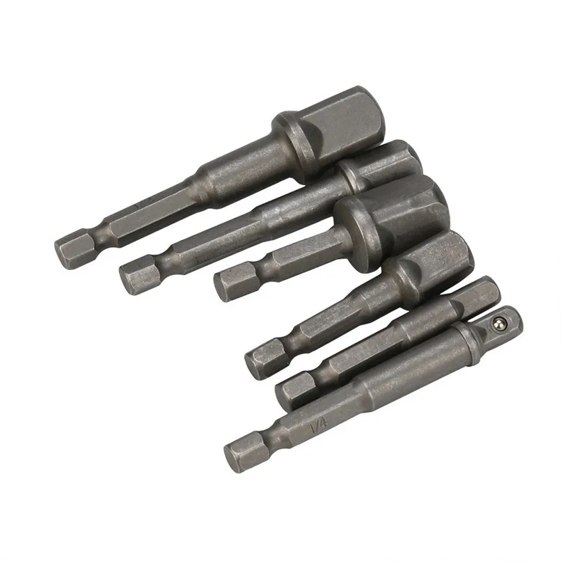 6Pcs 1/4 3/8 1/2 Hex Shank Drive Power Drill Bit Socket Wrench Adapter Electric Screwdriver Handle Extension Bit Adaptor Set H35