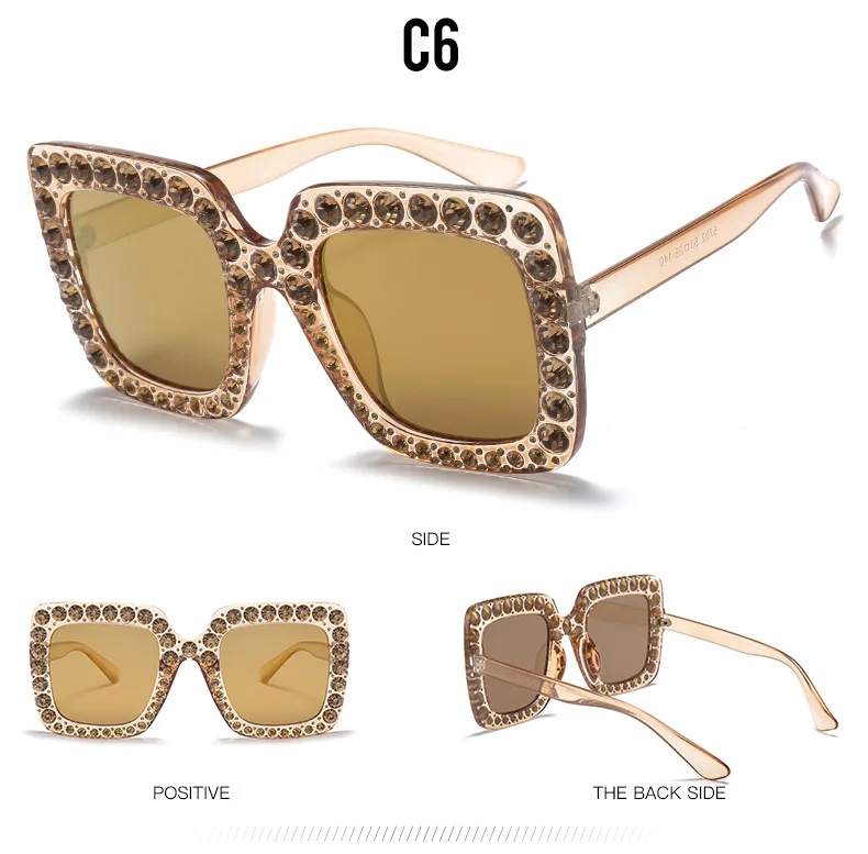 Роскошные квадратные солнцезащитные очки для женщин, итальянские брендовые дизайнерские солнцезащитные очки со стразами, Женские винтажные большие солнцезащитные очки женские очки