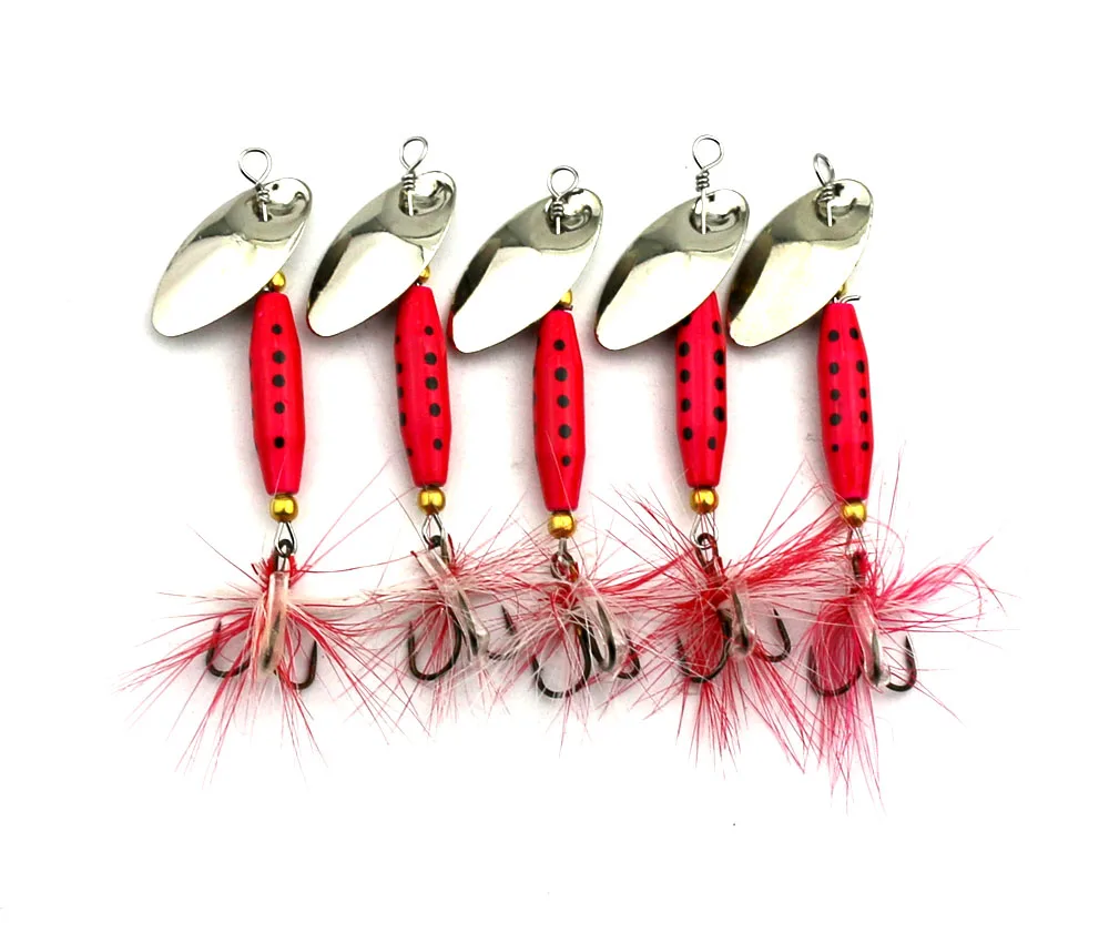 5pcs/lot metal spoon fishing spoons lures feather hook spoon lures isca