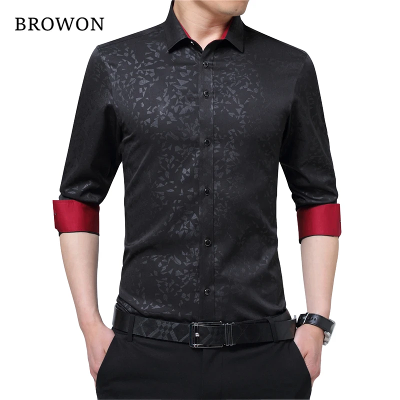 Meilleur BROWON Date Plus La Taille des Hommes Chemise À Manches Longues Sociale Non fer Hommes Fleur de Chemise Hommes Chemise D affaires Importés chine