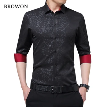 

BROWON Newest Plus Size Male Social Shirt Long Sleeved Non-iron Men Flower Shirt Men's Shirt Business Imported-china