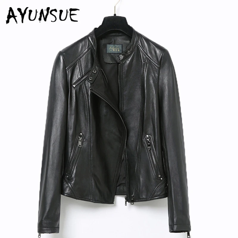 AYUNSUE Genuine Leather Jacket Women Motorcyle Natural Sheepskin Coat Female Short Autumn Real Leather Women's Jackets XFH17D02