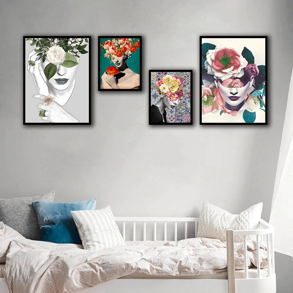 

Decoration Poster Girl'S Room Pictures Beauty Flower Woman Nordic Watercolor Style Kids Prints Painting HD Wall Artwork Canvas