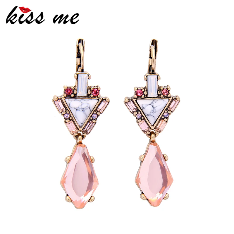 

KISS ME Dangle Earrings OL Style Pink Crystal Marble Triangle Drop Earrings for Women Fashion Jewelry Brincos