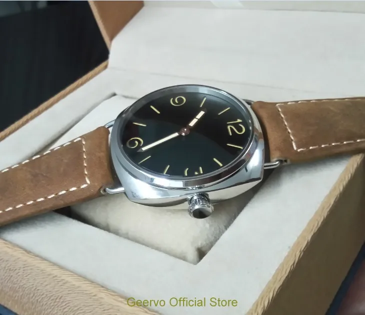 47 мм GEERVO с черным циферблатом азиатские 6497 17 jewels механические мужские часы с ручным заводом механические часы 0202A