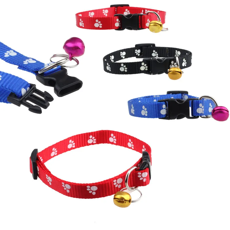

2017 Adjustable Nylon Footprints Collar Dog Puppy Pet Collars With Bells 714