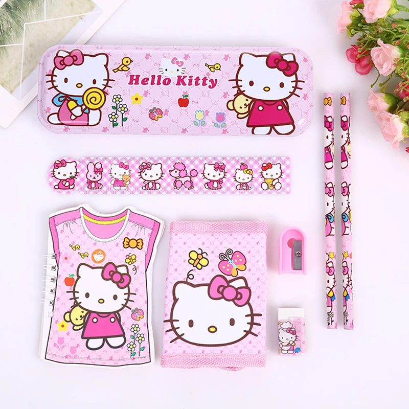 

8pcs/set cartoon KT stationery set novelty kawaii students school supplies children back to school study high quality