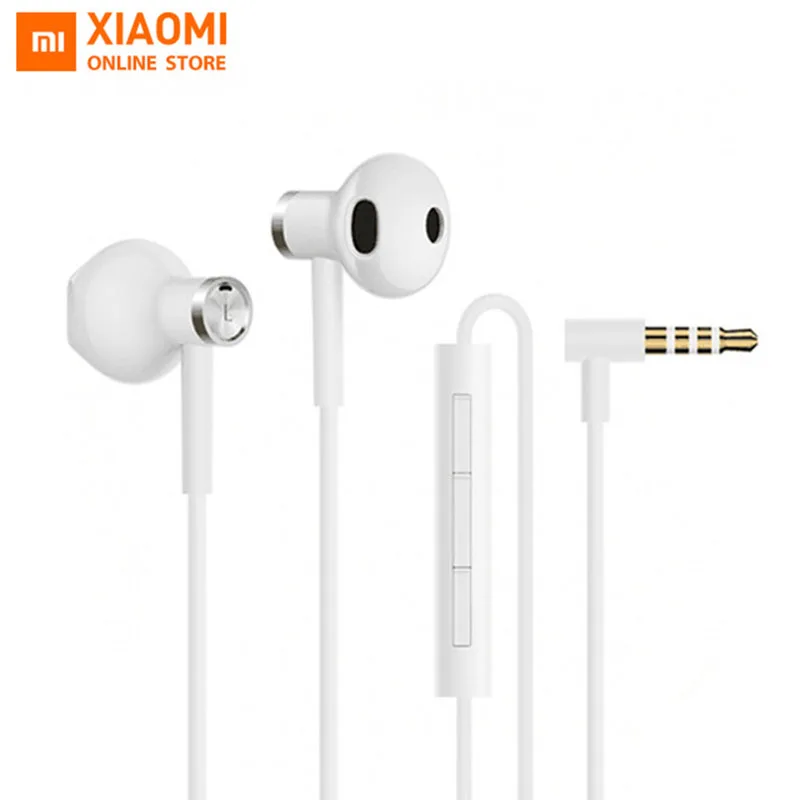 

New Original Xiaomi Dual Driver Earphone Half-In-Ear Dynamic piezoCeramic Hybrid DC MEM Mic Tenacity Wire Control L-Shape Plug