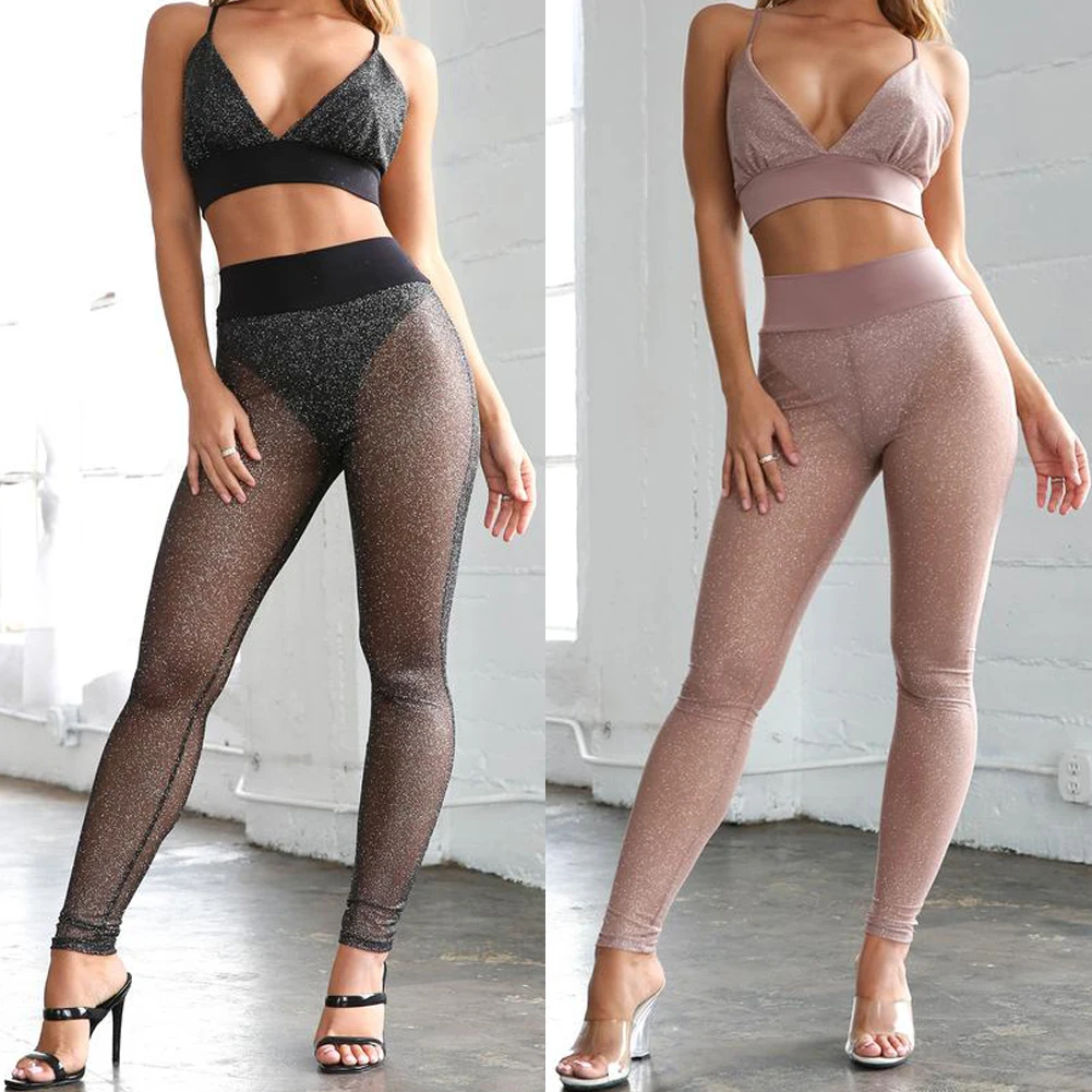 2019 Sexy Mesh Leggings Women Sexy Sheer Mesh See Through Stretch Long