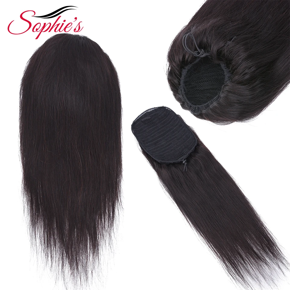 

Sophie's Straight Ponytail 100% Human Hair Drawstring Ponytail With Clips in For Women Brazilian Non Remy Hair Free Shipping