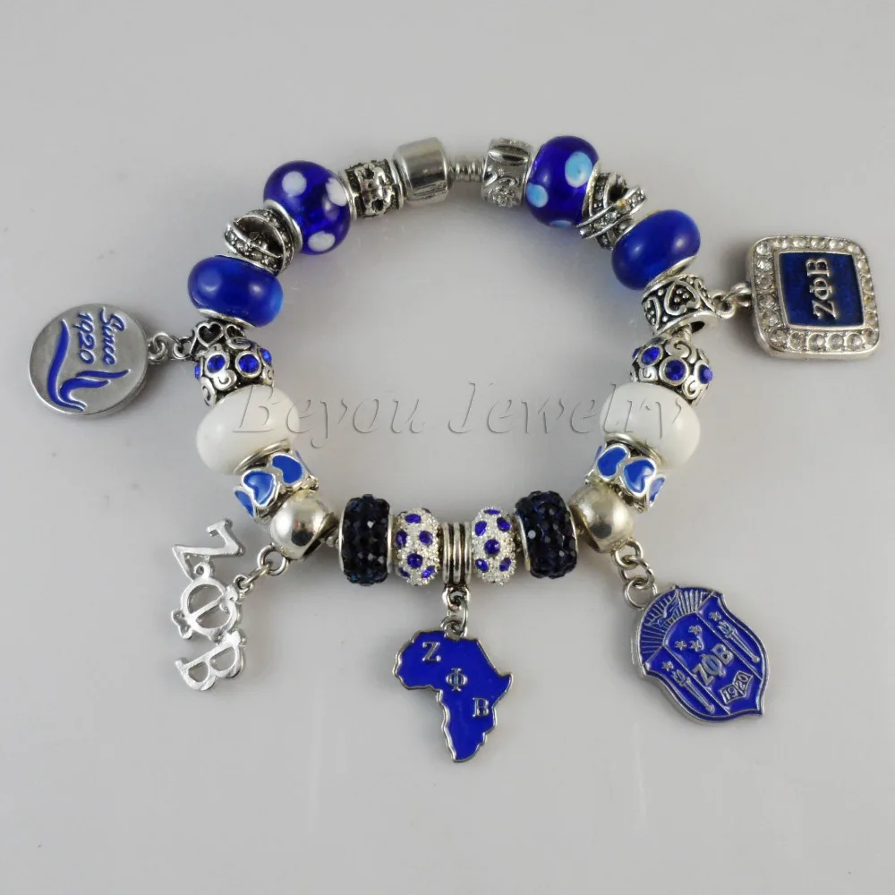 2015 Newest ZETA PHI BETA Sorority Bracelet ZPB charm bead bracelet banglein Strand Bracelets