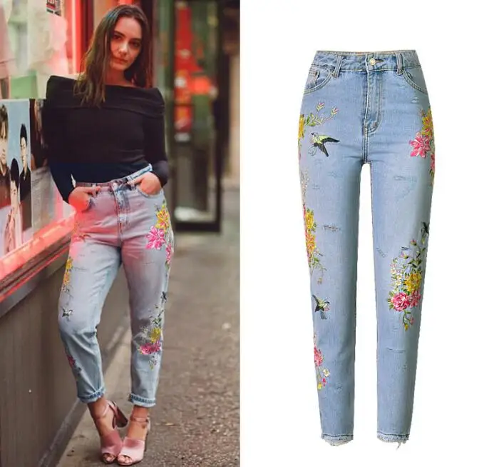 Qualité De Haute Trou Taille Américain Jeans Droit Femmes As Denim Picture Chic Brodés Pantalon Et Supérieure Show Mode Européen qWCPnREzz