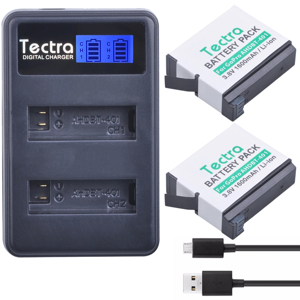 Tectra 2PCS AHDBT 401 3 8 V/1600mAh li ion батарея для камеры + LCD USB двойное зарядное устройство
