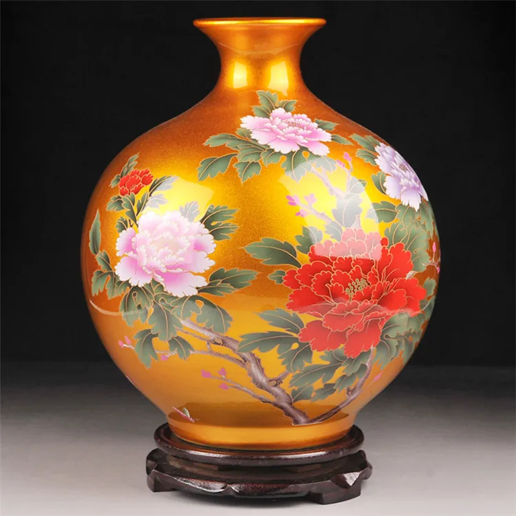 

Фарфоровая ваза, керамические украшения для дома, искусственные керамические вазы Цзиндэчжэнь, глазурь, пион, дизайнерская китайская ваза