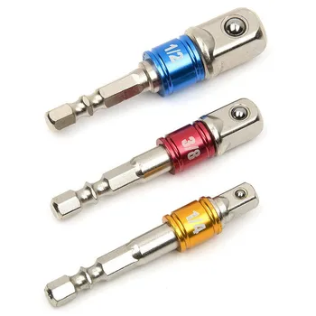 

3Pcs 1/4" 3/8" 1/2" Hex Square Nut Driver Power Drill Impact Socket Extension Bit Adapter Set