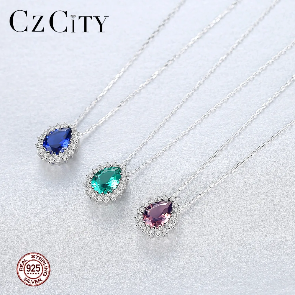 Collane con pendente a goccia d'acqua con pietra preziosa topazio in argento sterling con catena a maglie per donne Fine Wedding Bridal s_voghion.com