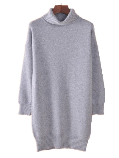 Long Version Thick Cashmere cotton Blended Knitted Sweater Women 2021 Autumn Winter Solid Color Pullover Pull Femme Turtleneck | Женская