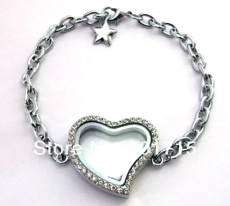 

1pcs zinc alloy 30mm heart Living Floating Charm Memory Locket bracelet with Accents without floating locketcharms as gift