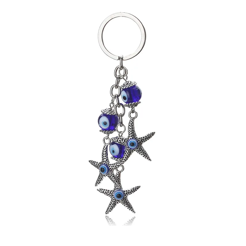 

New key chain starfish Turkish blue eye pendant key chain bag car pendant