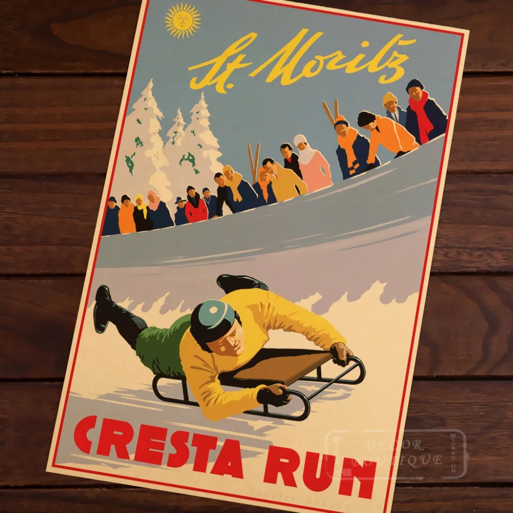 Cresta Run Skiing Vintage Retro Canvas Painting Poster DIY Wall Home