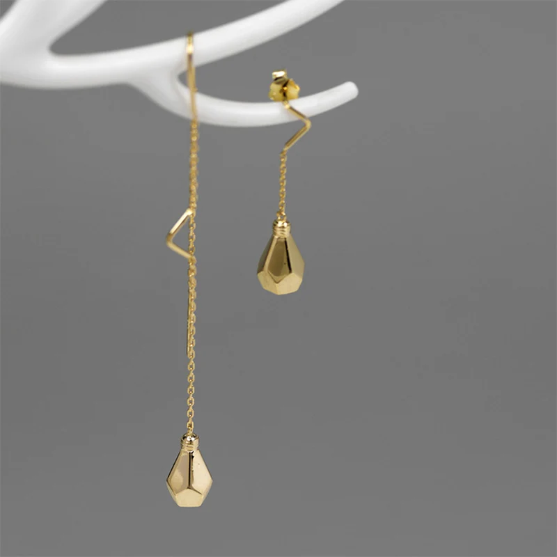 Lotus Fun реальные 925 серебро ручной работы Fine Jewelry минималистский Стиль Творческий Дизайн лампочки Длинные Висячие серьги для Для женщин - Цвет камня: Золотой