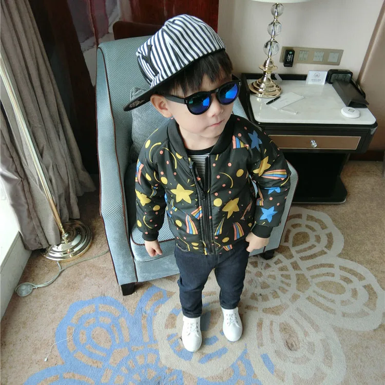 

2016 winter boys girls jacket long sleeve fleece thick cartoon stars printed coat toddler warm outwear children clothing 2-6T