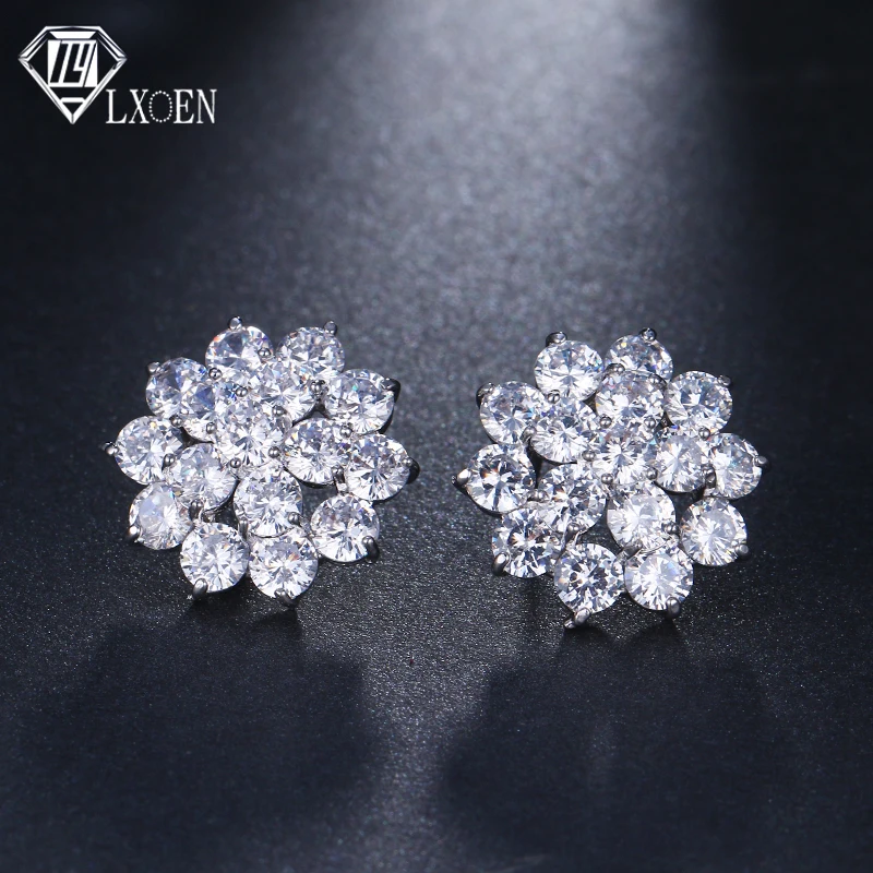 

LXOEN Bohemian Flower Crystal Stud Earrings For Women AAA Zircon Wedding Earrings Silver Color Studs Ear Women Jewelry Gift