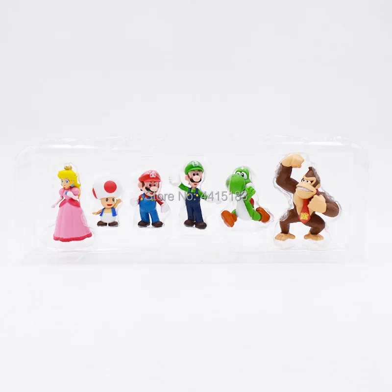 6 pcs/set Anime Super Mario Bros Peach Donkey Kong Yoshi Luigi Toad PVC Action Figure Doll Collectible Model Toy Christmas Gift