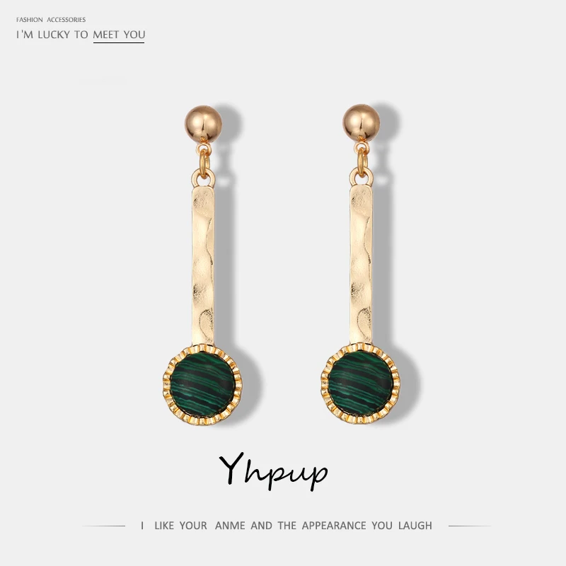 

Yhpup 2019 High Quality Fashion New Green Natural Stone Dangle Charm Party Women Earrings Brincos oorbellen voor vrouwen Gift