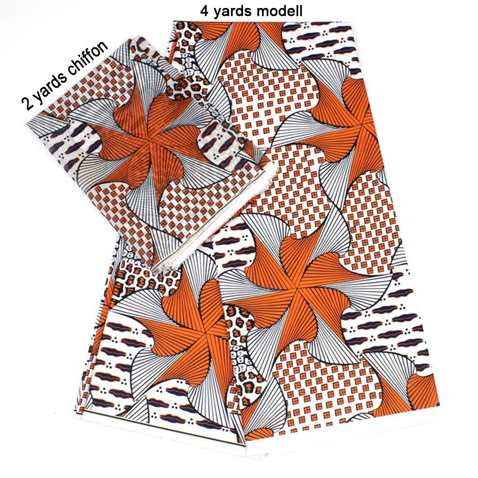

2 Pcs Set 4 Yards African Ankara Prints Modell Material & 2 Yards Chiffon Ankara Chiffon Fabric YBXM-28