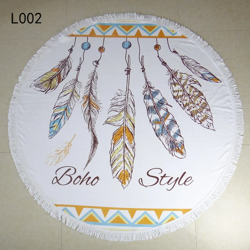

Wholesale soft comfortable Bath Towel Bohemia style Round Beach Towels creative Feather pattern Round Towel can be customized