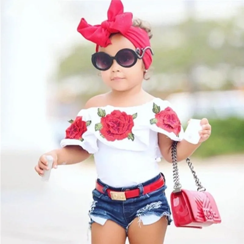 

New Arrival Lovely Girls Floral Printed T-Shirt Tops Summer Baby Kids Casual Ruffles Sleeve For Kids Fashion