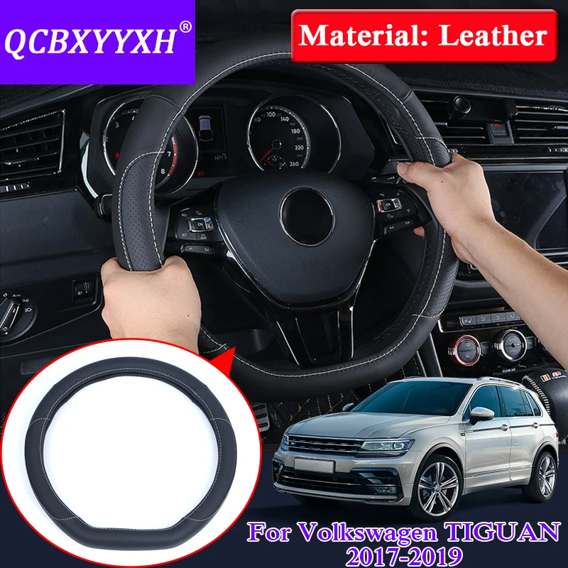 Для Volkswagen Tiguan- автомобильный Стайлинг покрытие для руля кожа внутренние украшения аксессуары крышка рулевого колеса