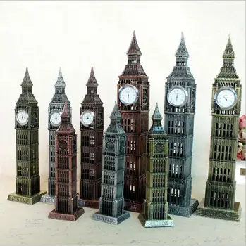 

New 4 Color Design 3D Metal Famous Landmark Building Model Antique London Big Ben Statue Souvenir Gift Home Decor With Clock