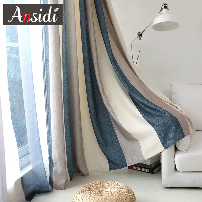 Blue Striped Blackout Curtains For Living Room Brown Mediterranean Tulle Curtain For Bedroom Window Luxury Organza Sheer Blins Curtains Aliexpress