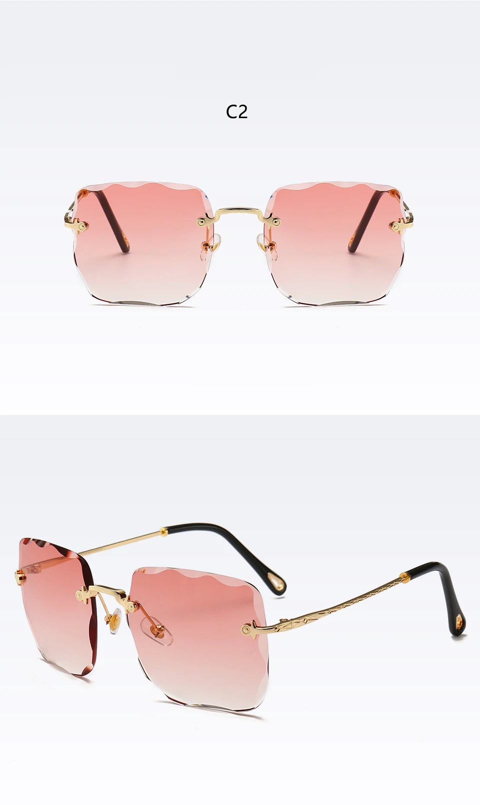 Nuovi occhiali da sole smerlati quadrati senza montatura di lusso francesi  marchi di moda donna occhiali da sole rosa tinta per sfumature UV400  femminili|Women's Sunglasses| - AliExpress