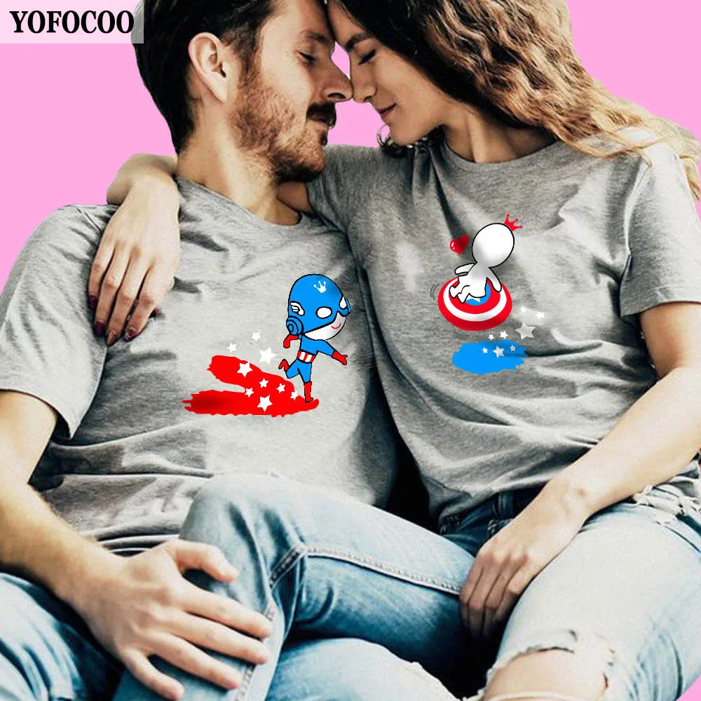

YOFOCOO Fashion Matching Couple Clothes Fashion Beauty Print TShirt Women Men Cotton Short Sleeve Couple T Shirt For Lovers