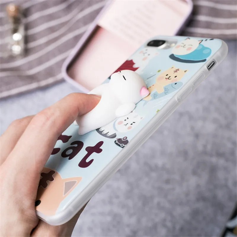 Sticky Soft Squishy Animal Toys Cat Bear Kawaii Case for iPhone 6 6S 7 8 Plus Cover Coque Capinhas Anti Stress Licensed |