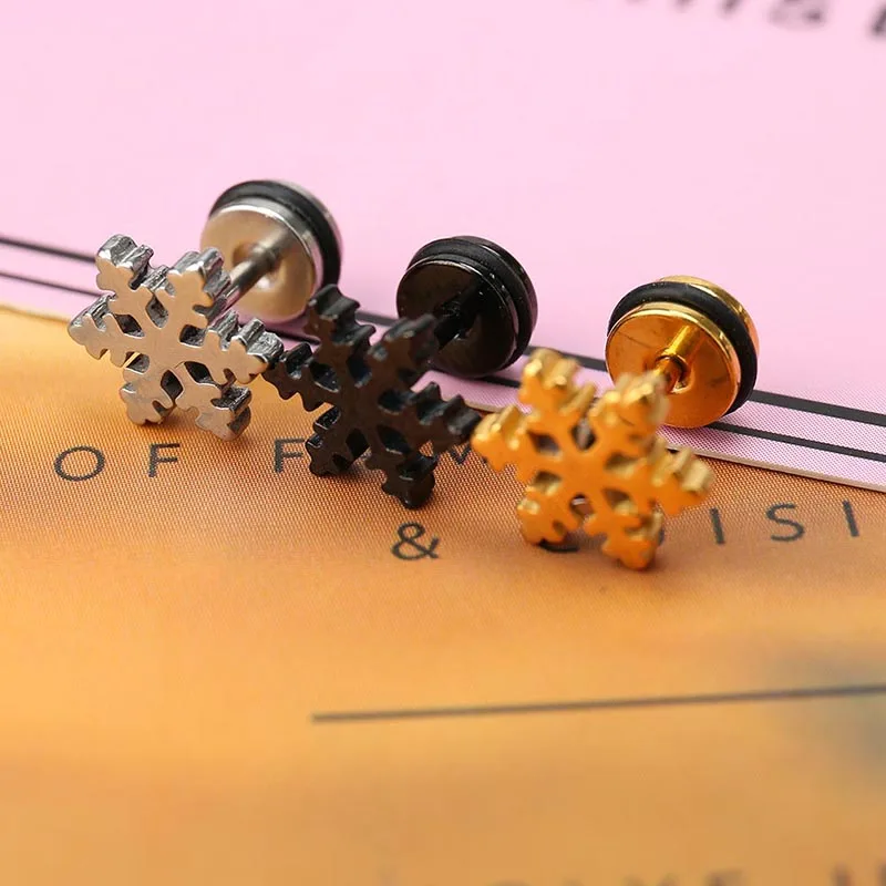 

1Pcs Snowflake earrings titanium steel earrings popular Male HOT snow stud earring Women fashion stainless steel ear black plate
