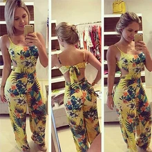 Women Summer Rompers Jumpsuit Strappy Halter Playsuit Floral Backless Long Pants smt102