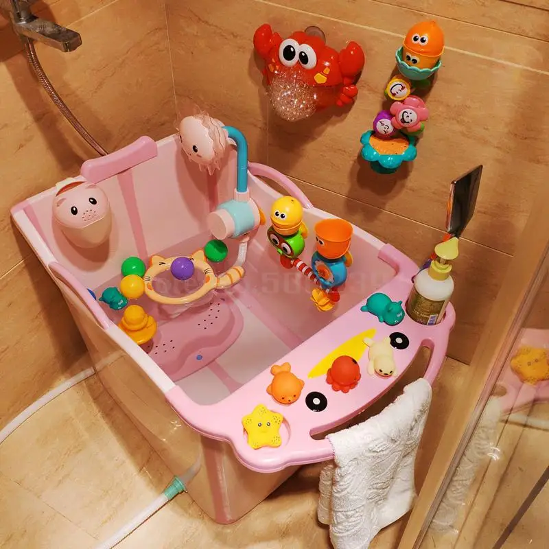 

Tremolo Children's Folding Bath Bucket Increased Bath Bucket Infant Bath Can Sit And Lie Neonatal Baby Bath Thermal Preservation