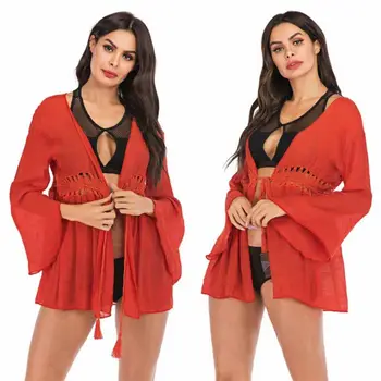 

Women Long Sleeeve Kimono Beach Cardigan Bikini Cover Up Wrap Beachwear Short Blouse